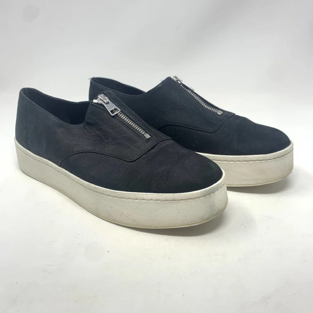 VINCE Warner Zip Suede Platform Sneakers in Black